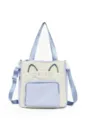 Cat color block tote bag, blue and white canvas crossbody shoulder bag for girls. - With Pendant / Blue