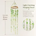 Light-catching hanging decor featuring green heart leaves and crystal beads with bamboo ring. - Forest Style Bamboo Ring Hanging