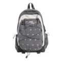Grey white canvas backpack with cute blue heart pattern, casual school daypack for teens. - L / Dark Gray