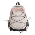 Cute pink and white heart embroidered backpack, sweet cool style school bag for daily commuting. - L / Off White