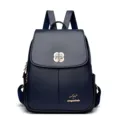 Elegante zaino da donna blu scuro in morbida pelle borsa casual scuola viaggio fibbia - 26*13*30cm / Blu