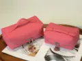 Rosa Straußenmuster Kosmetiktasche Set, tragbarer Reise Make-up Koffer mit Griffen. - Groß: 23x13x9cm / Rosa