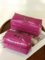 Pink crocodile pattern cosmetic bag large capacity double zipper travel toiletry storage organizer - Mist Rose Red
