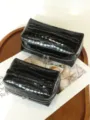 Large capacity crocodile pattern leather cosmetic bag, double zipper travel toiletry organizer box. - Black