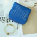 Blue genuine leather crocodile pattern zipper coin purse portable jewelry storage bag compact - Lizard-pattern Blue