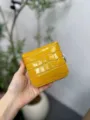 Yellow crocodile pattern genuine leather zipper coin purse portable mini card wallet - Amber Yellow