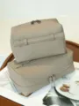 Echtes Leder Straußenmuster tragbare Kosmetiktasche, Reise Kulturbeutel und Organizer. - Groß: 23x13x9cm / Grau
