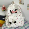 Zaino in tela con cagnolino cartone animato e pois colorati, borsa scolastica carina. - con portachiavi / Cagnolino con Auricolari Fiore Rosso