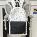 Zaino carino con stelle dei cartoni animati, borsa scolastica b/n grande capacità studenti. - Nero