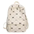 Zaino in velluto a coste beige con ricamo a fiocco, borsa casual trapuntata. - Bianco