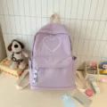 Zaino minimalista in tinta unita con cuore stile coreano, grande capacità per la scuola. - 30x13x40cm / Viola