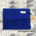 Bufanda de Pareja Tacto Cachemir Azul Real Sólido Invierno Cálido Grueso con Flecos - 70*200cm / Azul zafiro