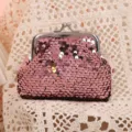 Monedero rosa de lentejuelas con cierre metálico, bolso de moda para niños. - Rosa Claro