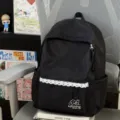 Sac à dos noir étudiant avec bordure en dentelle douce, sac minimaliste pour femmes. - Avec Pendentif / Noir