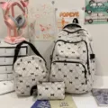 Zaino in corduroy con fiocco carino, set da 3 pezzi borsa scolastica casual per donne. - Taglia unica / Bianco