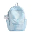 Zaino da studente azzurro con motivo a stelle e delizioso ciondolo in peluche per la scuola. - Blu