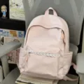 Sac à dos en toile rose décontracté avec bordure en dentelle, grande capacité pour l'école. - Avec Pendentif / Rose