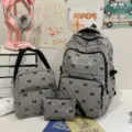 Set zaino in velluto a coste carino da donna con fiocco, borsa scolastica casual alla moda - Taglia unica / Grigio