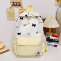 Zaino per studenti con motivo gatto carino, borsa scolastica in stile giapponese per ragazze. - Giallo