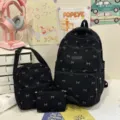 Zaino in morbido velluto a coste con fiocco carino, borsa casual per donne e ragazze. - Taglia unica / Nero