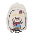 Zaino in velluto a coste per donna, ricamo cane carino, borsa da scuola casual. - con portachiavi / Bianco