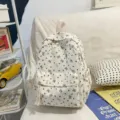 Zaino in velluto a coste con grazioso fiocco stile coreano per donna, grande borsa scolastica. - Taglia unica / Bianco