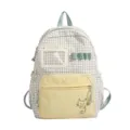 Zaino a quadri con ricamo di gatto, simpatica finestra ita bag e grande capienza. - Verde