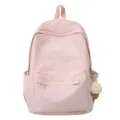 Zaino rosa tinta unita stile giapponese grande capacità borsa casual per donna studentessa - con portachiavi / Rosa