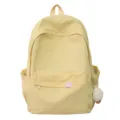 Zaino monocolore in stile giapponese da donna, grande borsa da scuola per studenti semplice e casual. - con portachiavi / Giallo