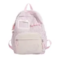 Zaino a quadri rosa carino stile coreano con finestra per badge a gatto borsa scuola - Rosa