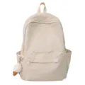 Zaino in nylon monocolore minimalista borsa scolastica casual per studenti colore beige - con portachiavi / Bianco