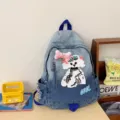 Zaino in denim con cucciolo di cane stile coreano ins, grande capacità, borsa casual alla moda. - Lunghezza 28 Larghezza 13 Altezza 45 / Blu jeans