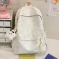 Zaino in tela con stampa di stelle stile coreano grande capacità carino per donne e ragazze - con portachiavi / Taglia L / Bianco