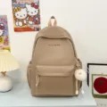 Minimalist solid color student school bag large capacity casual backpack for daily use - Khaki