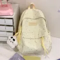 Zaino carino con stampa di stelle e ciondolo zampa d'orso, grande capacità per la scuola. - con portachiavi / Taglia L / Giallo