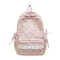 Zaino scolastico in velluto a coste rosa con stampa floreale e grazioso pizzo. - Taglia S / Rosa