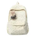 Zaino in velluto a coste con stampa a fiocco e ciondolo di peluche, grande borsa per la scuola. - con portachiavi / Bianco avorio