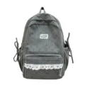 Zaino in velluto a coste da donna, elegante borsa grigia con grazioso bordo in pizzo e pois. - Taglia S / Grigio