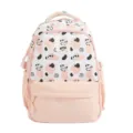 Cute cartoon puppy print backpack, pink and white colorblock, spacious daily school bag for women. - Pink