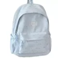 Zaino azzurro con stampa di stelle da donna, simpatico zainetto scolastico in stile college. - con portachiavi / Blu