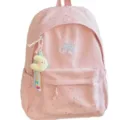 Cute pink star print backpack with moon pendant, large capacity student school bag variant. - Pink