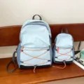 Set zaino con coulisse a contrasto casuale, grande e piccola doppia misura per studenti - Taglia L / Celeste