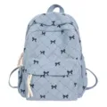 Zaino in velluto a coste azzurro chiaro con motivo a fiocco, borsa casual per donne e ragazze. - Blu