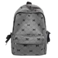 Zaino in velluto a coste grigio con fiocco chic, grande capacita borsa scolastica per studenti. - Grigio