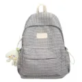 Zaino waffle grigio casual da donna, grande borsa scolastica minimalista con grazioso ciondolo. - Taglia L / Grigio