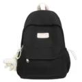 Zaino nero con motivo waffle da donna, borsa scolastica minimalista con ciondolo. - Taglia L / Nero