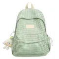 Zaino casual a quadretti verde chiaro con grazioso ciondolo in peluche per studenti - Taglia L / Verde