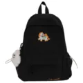 Zaino scolastico nero da donna, borsa casual con ricamo di pony e ciondolo, studente. - Taglia L / Nero