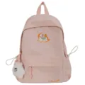 Pink casual backpack with cute cartoon pony embroidery and fluffy cloud pendant for daily school use. - Pink