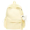Zaino a quadri giallo per donna, borsa scolastica carina con ciondolo in peluche e grande capacità. - con portachiavi / Giallo